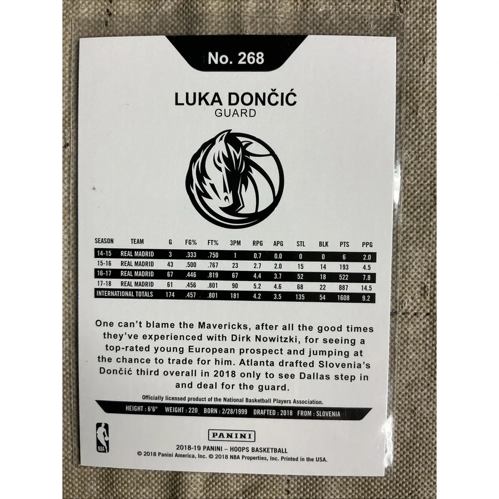 Luka Doncic 2018-19 Panini NBA Hoops‎ RC #268 Mavs Lakers